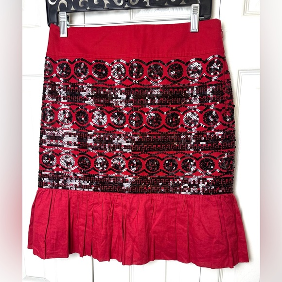 New Anthro MOULINETTE SOEURS Suelta Skirt Straight Pencil Trumpet Sequin Red - Picture 2 of 12